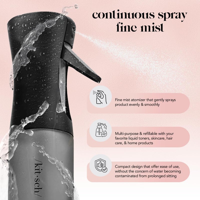 Kitsch Continuous Spray Bottle for Hair – Fine Mist Water Mister & Water Spray Bottle – Recycled Hair Spray Bottle – Spray Bottles for Cleaning, Styling, Plants & More – Black, 150ml - Image 3